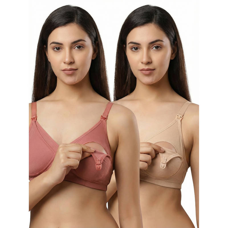 Mamma's Maternity Bamboo Fabric Soft Non-Padded Nursing Bra Rose Pink Cream (Pack of 2) (34C)