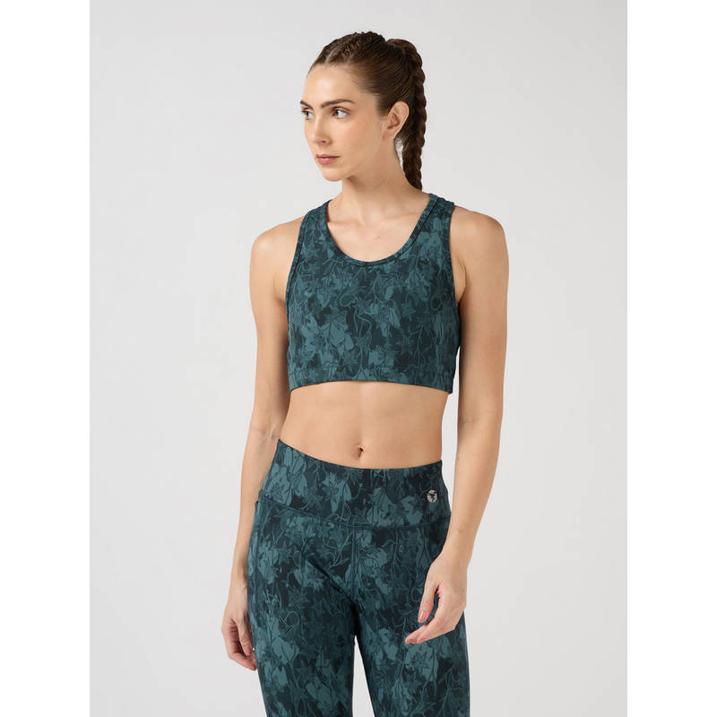 Technosport Women Printed Sports Bra For Active & Gym Wear Yoga Green (2XL)