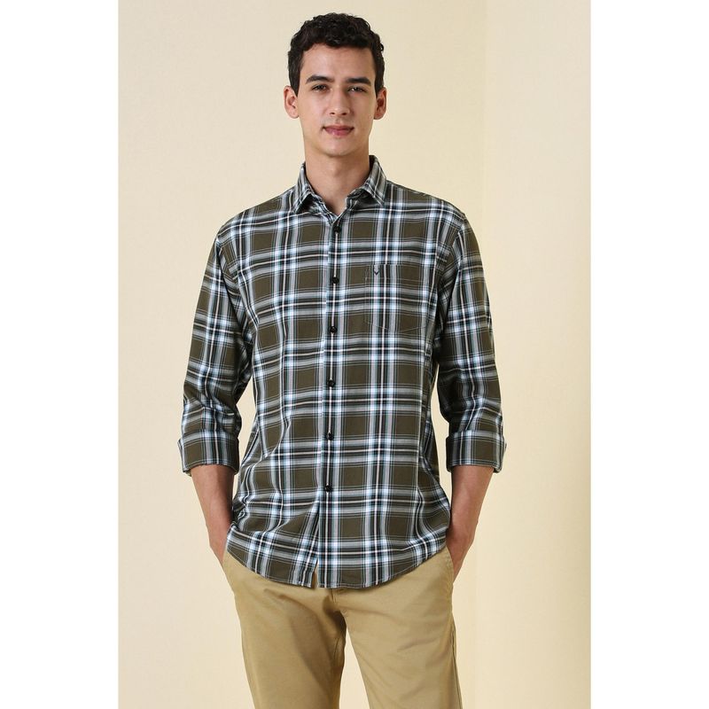 Allen Solly Men Olive Slim Fit Check Full Sleeves Casual Shirt (39)
