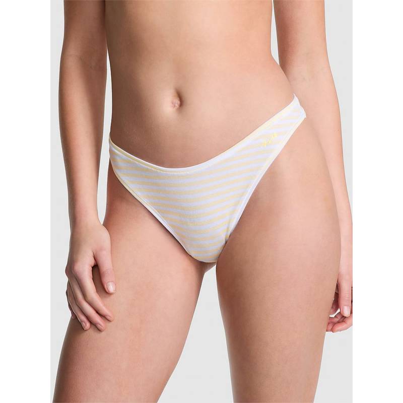 Victoria's Secret Pink Cotton High-Leg Thong Panty White (L)