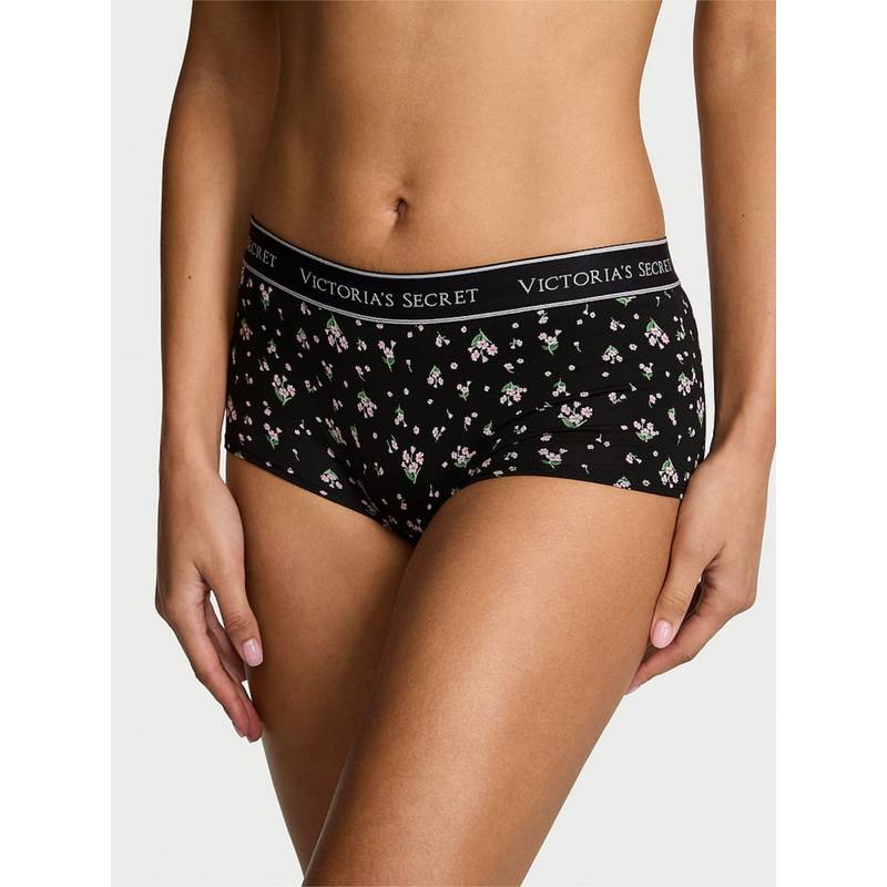 Victoria's Secret Cotton Logo Cotton Boyshort Panty Black (XS)