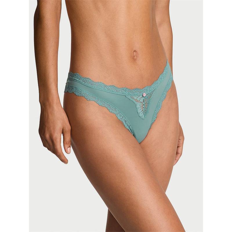 Victoria's Secret Dream Angels Lace-Trim Thong Panty Green (L)