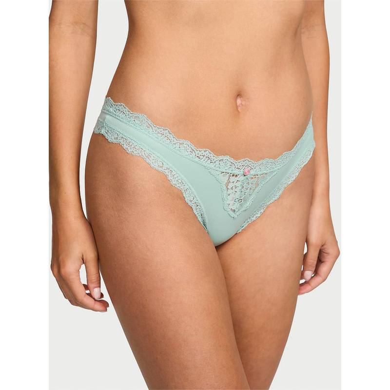 Victoria's Secret Dream Angels Lace-Trim Thong Panty Blue (S)