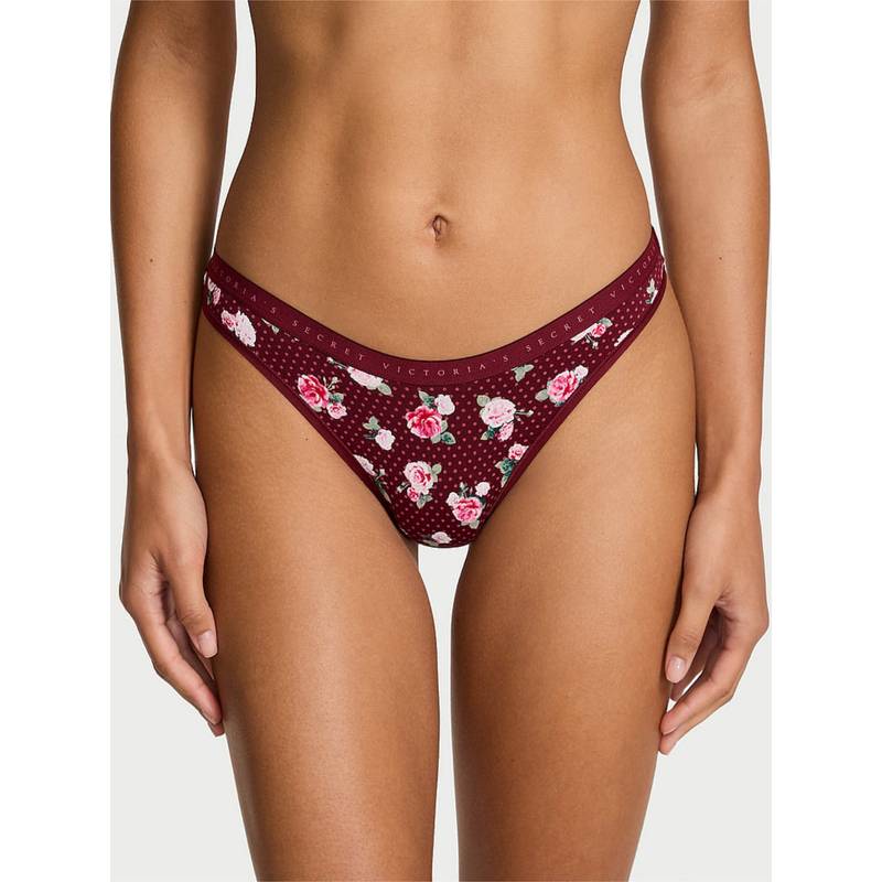 Victoria's Secret Stretch Cotton High-Leg Scoop Thong Panty Maroon (XS)
