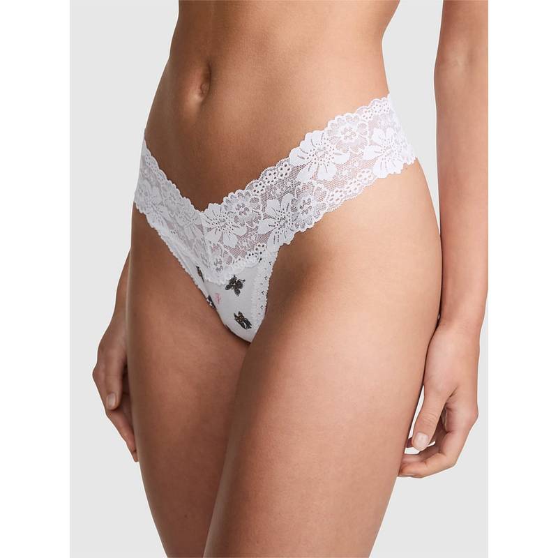 Victoria's Secret Pink Wink Lace-Trim Thong Panty White (XS)
