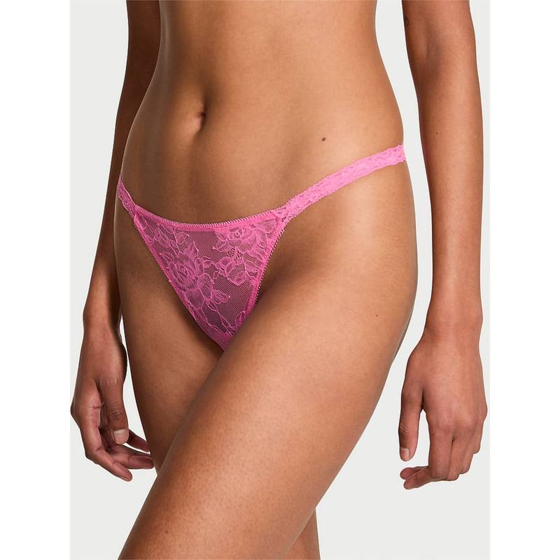 Victoria's Secret Very Sexy Rose Lace Heart Hardware V-String Panty Pink (XL)