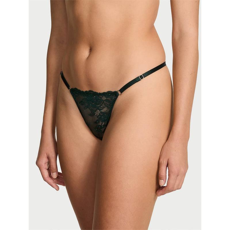 Victoria's Secret Very Sexy Rose Lace Shimmer Adjustable V-String Panty Green (XL)