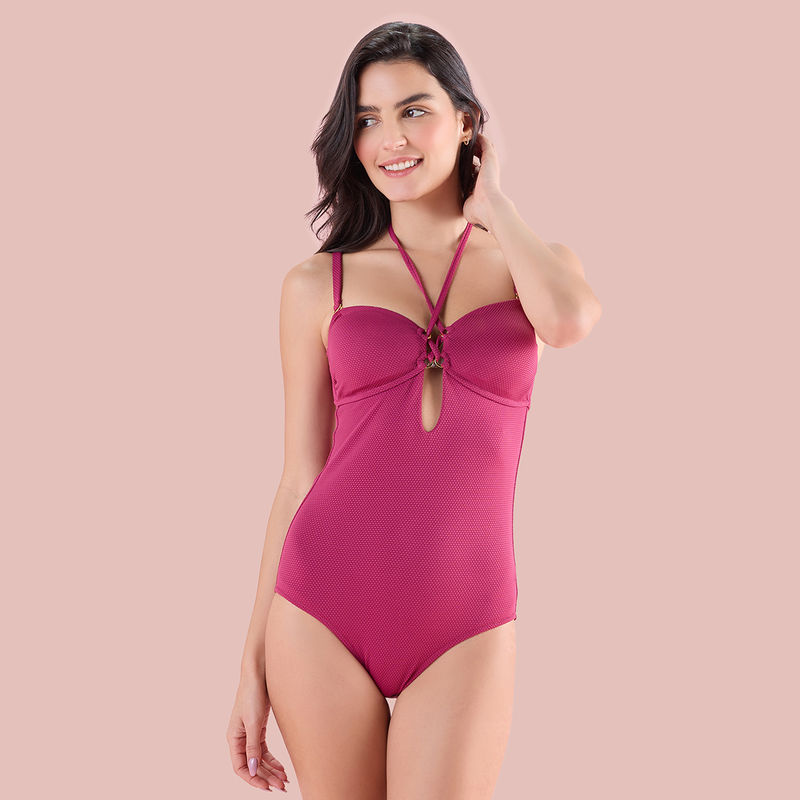 Nykd by Nykaa Chic Tie-Up Detail Swimsuit with stylish cut-out NYSW14 Wine (S)