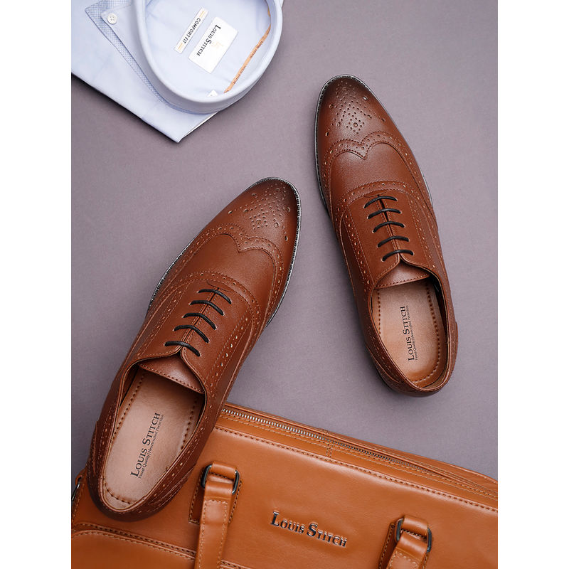 Louis Stitch Men Russet Tan Formal Lace Up Brogue Shoes (UK 11)
