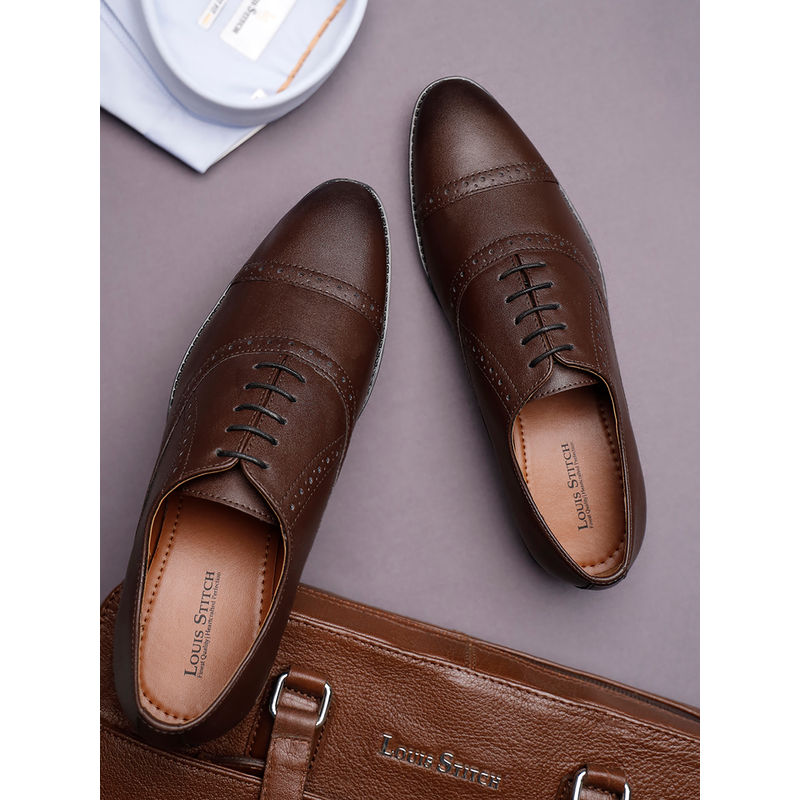 Louis Stitch Men Brunette Brown Formal Lace Up Oxford Shoes (UK 8)