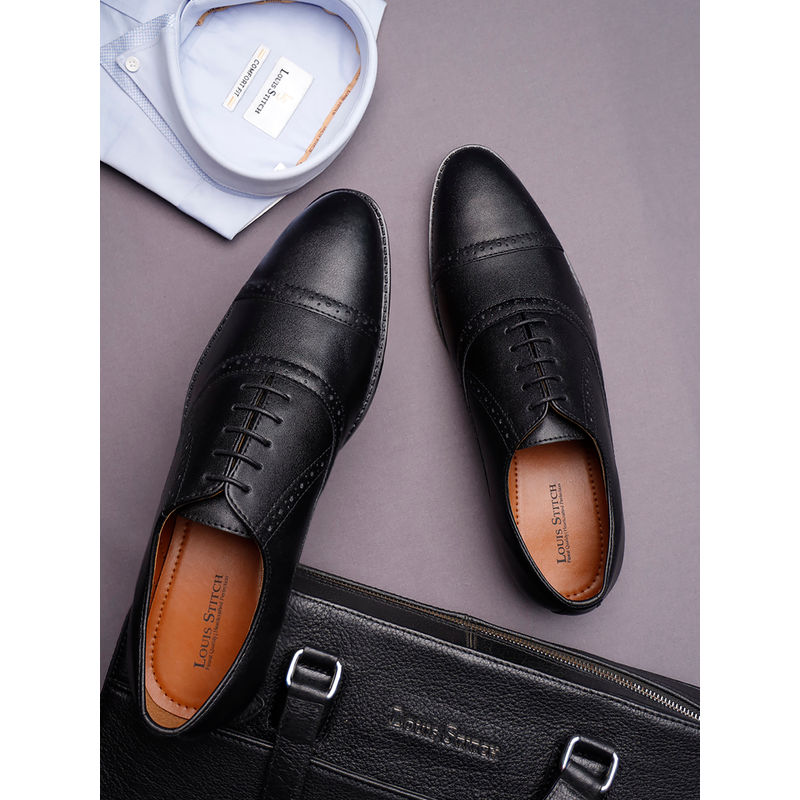 Louis Stitch Men Jet Black Formal Lace Up Oxford Shoes (UK 10)