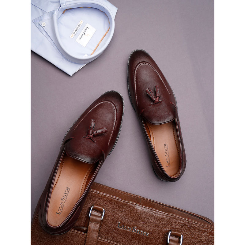 Louis Stitch Rosewood Maroon Shoes Comfortable Tassel Boat Shoes for Men (UK 10)