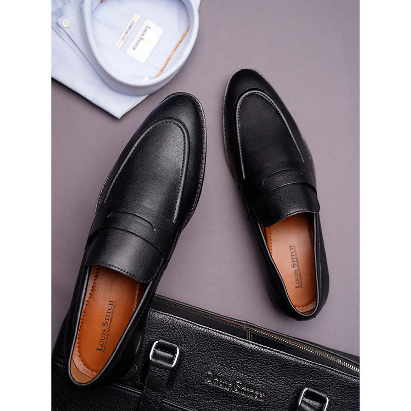 Louis Stitch Men Jet Black Formal Slip On Moccasin Shoes (UK 6)