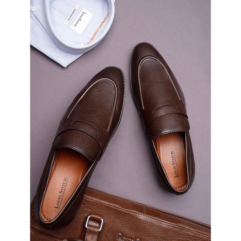 Louis Stitch Men Brunette Brown Formal Slip On Moccasin Shoes (UK 6)