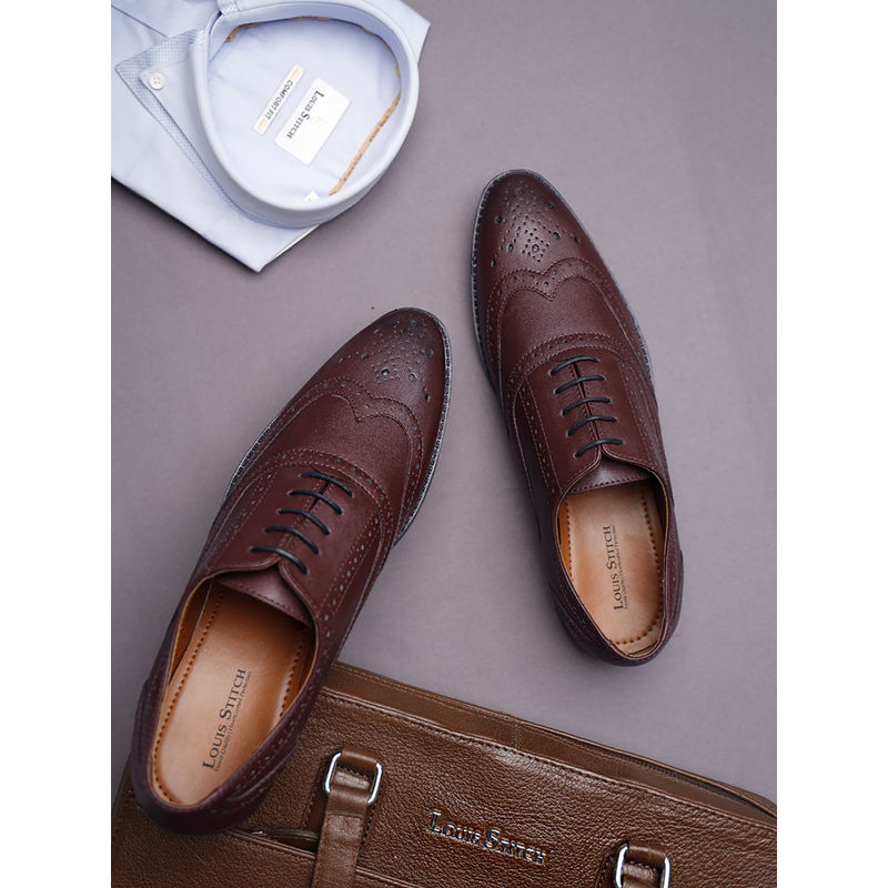 Louis Stitch Men Rosewood Formal Lace Up Brogue Shoes (UK 11)