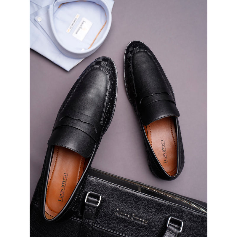 Louis Stitch Black Leatherette Loafers Formal Shoes (Set of 5) (UK 6)