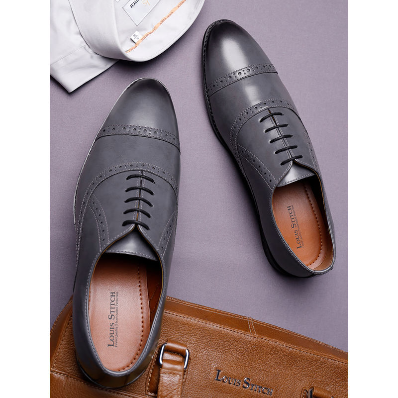 Louis Stitch Men Ash Grey Formal Lace Up Oxford Shoes (UK 8)