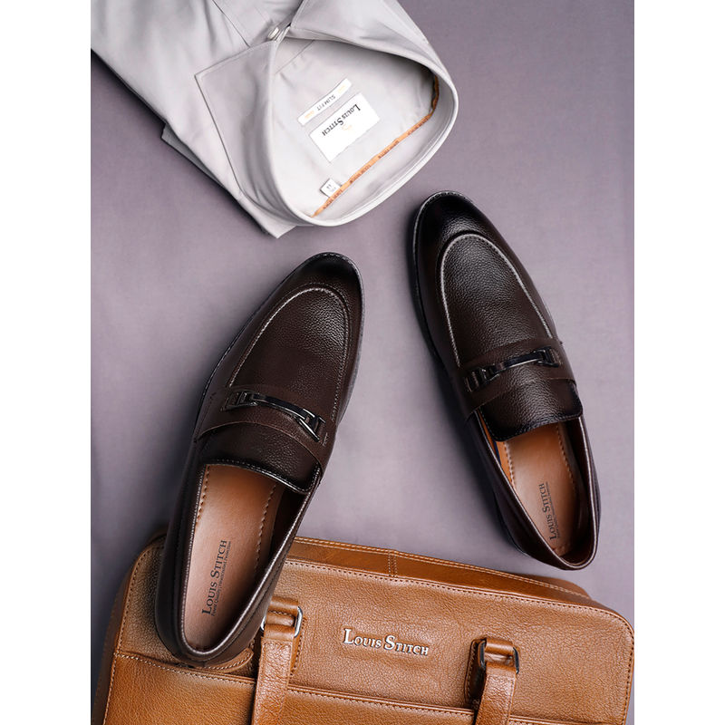 Louis Stitch Men Brunette Brown Formal Slip On Moccasin Shoes (UK 6)