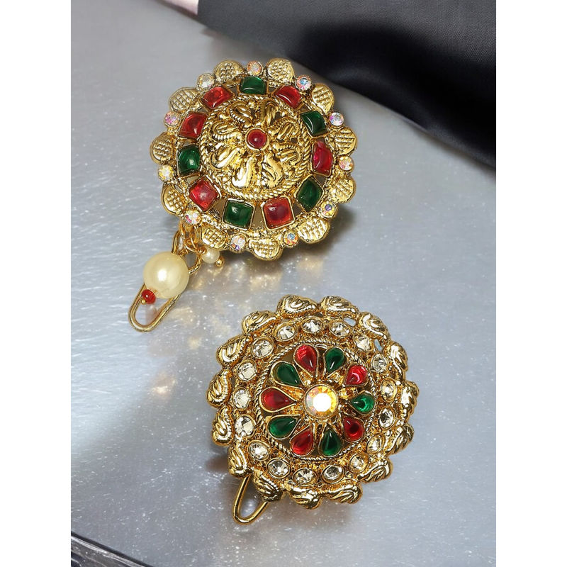 Buy OOMPH Pack Of 2 Red Maroon and Green Stones Hair Bun Pins Floral ...