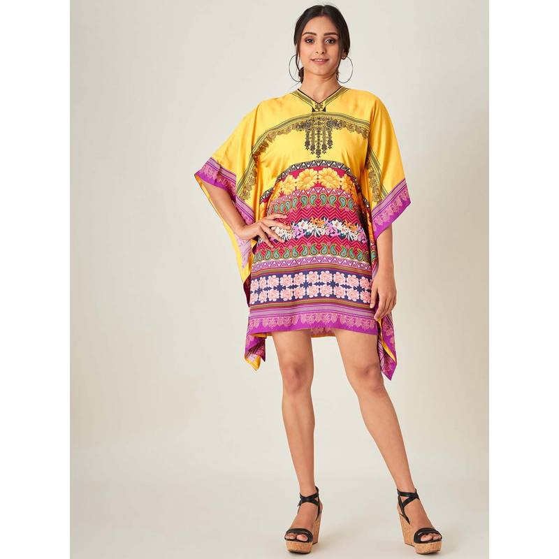 The Kaftan Company Multi-Color Decorated Resort Dress (M)