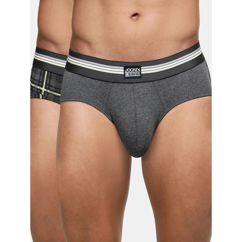 Jockey UI20 Men Super Combed Cotton Elastane Brief-Charcoal Melange Print (Pack of 2) (L)