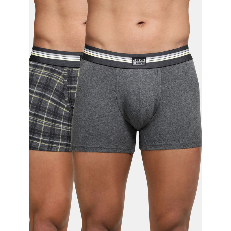 Jockey UI21 Men Super Combed Cotton Elastane TrunkCharcoal Melange Print (Pack of 2) (S)