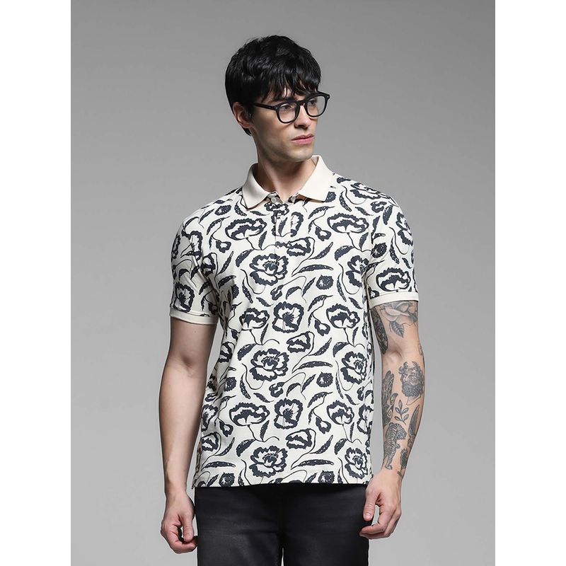 Jack & Jones White Floral Regular Fit Polo T-Shirt (XL)