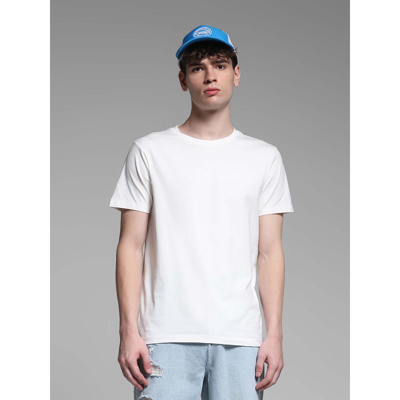 Jack & Jones White Solid Regular Fit T-Shirt (M)
