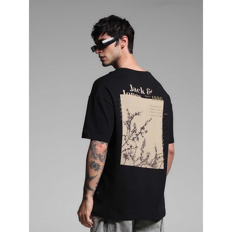 Jack & Jones Black Printed Oversized Fit T-Shirt (XL)
