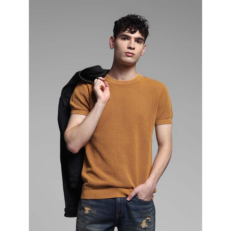 Jack & Jones Orange Solid Regular Fit T-Shirt (L)