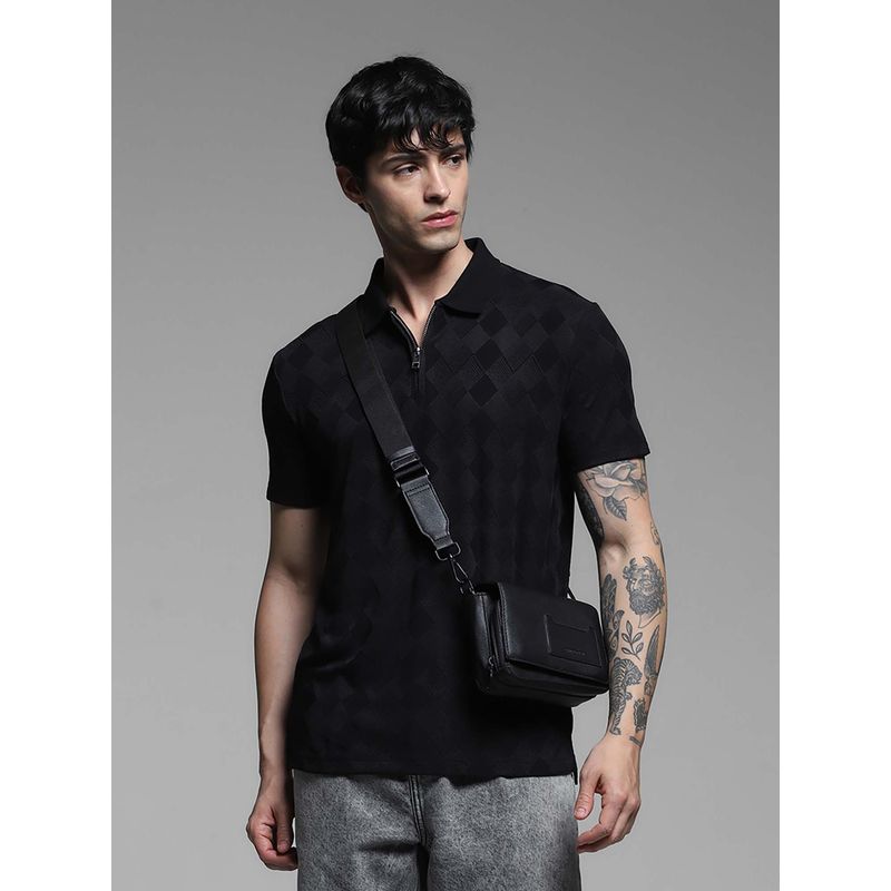 Jack & Jones Black Solid Regular Fit Polo T-Shirt (M)