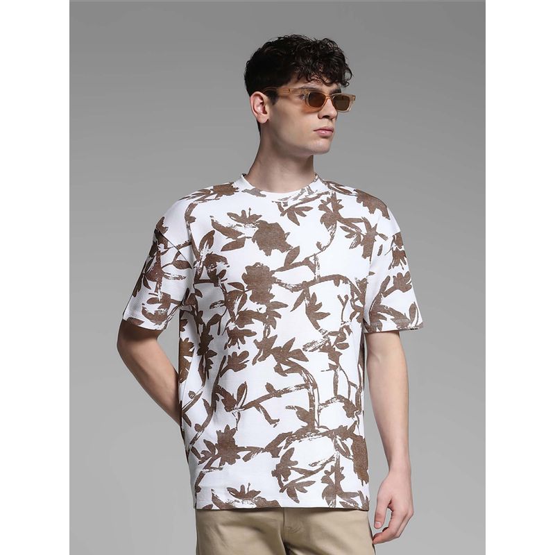 Jack & Jones White Floral Relaxed Fit T-Shirt (XL)