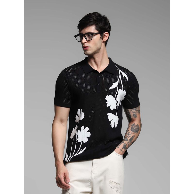 Jack & Jones Black Self Design Regular Fit Shirt (S)