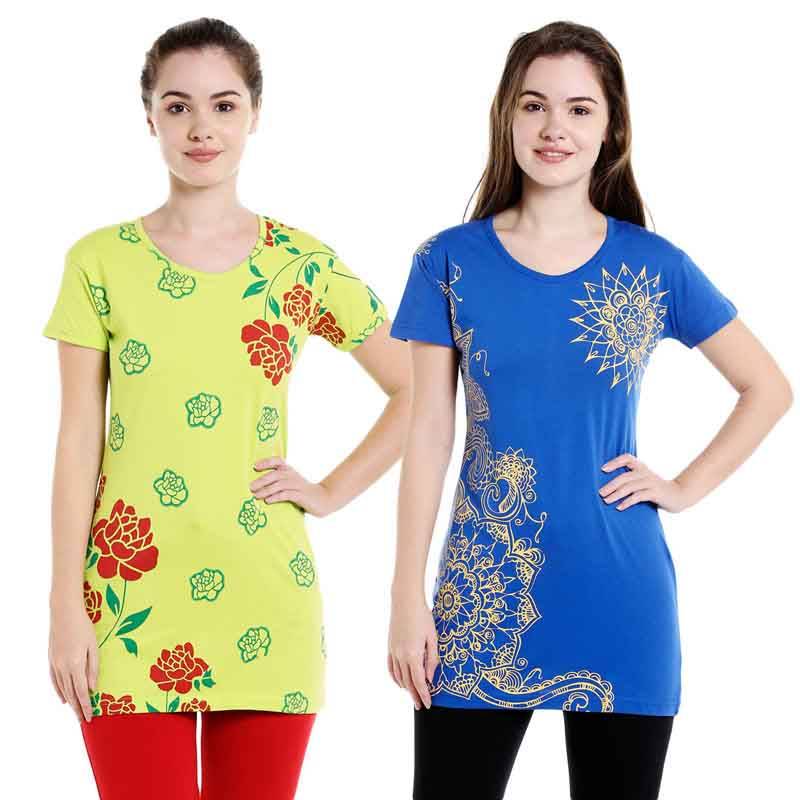 Bodyactive Multi Color T-shirt for Women - TS15-EGRNRBL-2PCS-L