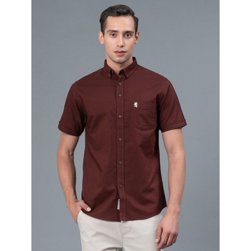 Red Tape Maroon Solid Pure Cotton Men Shirt (L)