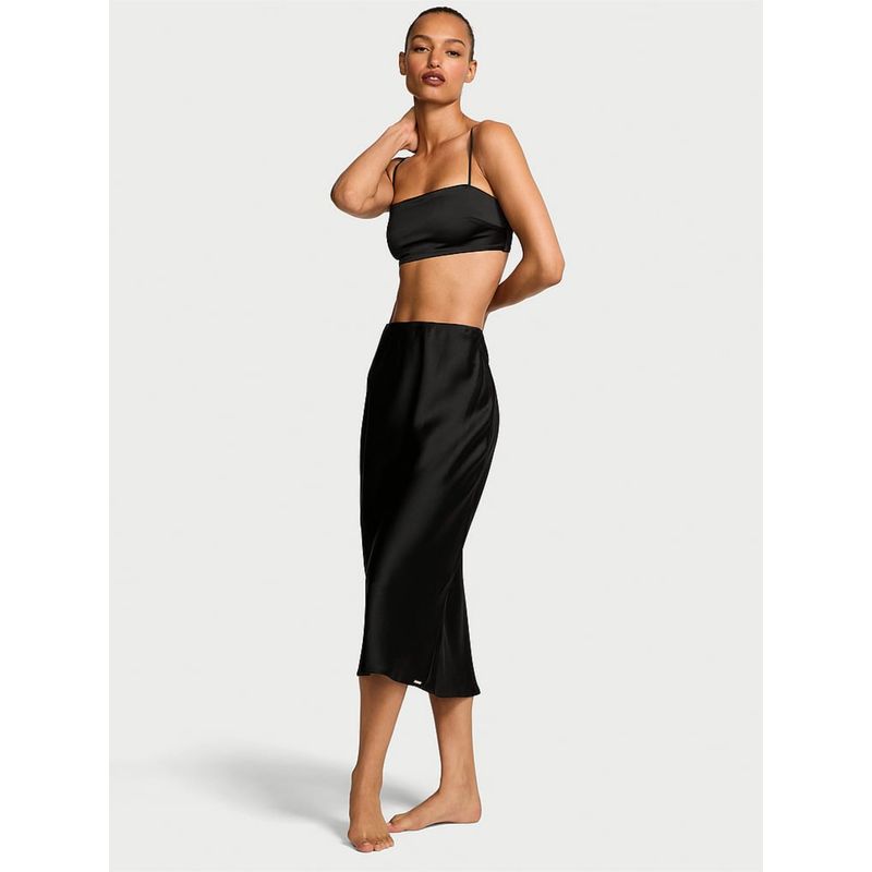 Victoria's Secret Luxe Satin Crop Bandeau Top and Skirt Black (S)