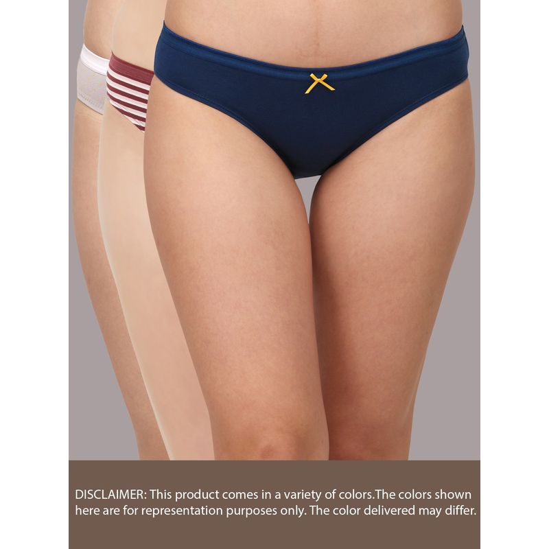 SOIE Medium Coverage Solid and Printed Cotton Stretch Brief Panty Multi-Color (Pack of 3) (L)