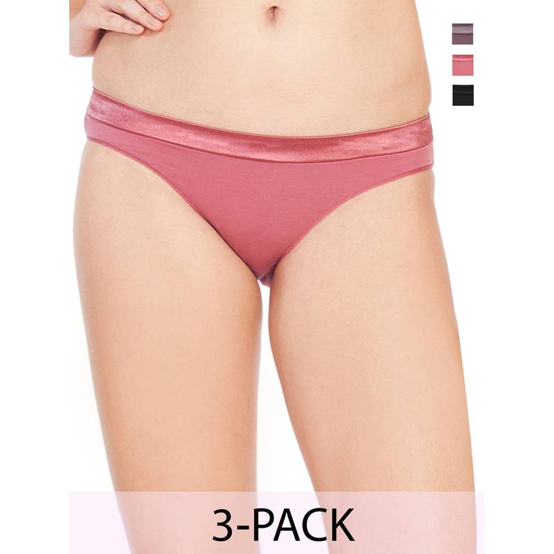 SOIE Womens Low Rise Cotton Spandex Bikini Multi-Color (Pack of 3) (S)