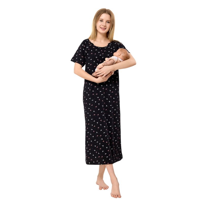 PIU Womens Knitted Cotton Feeding Nighty Black (M)