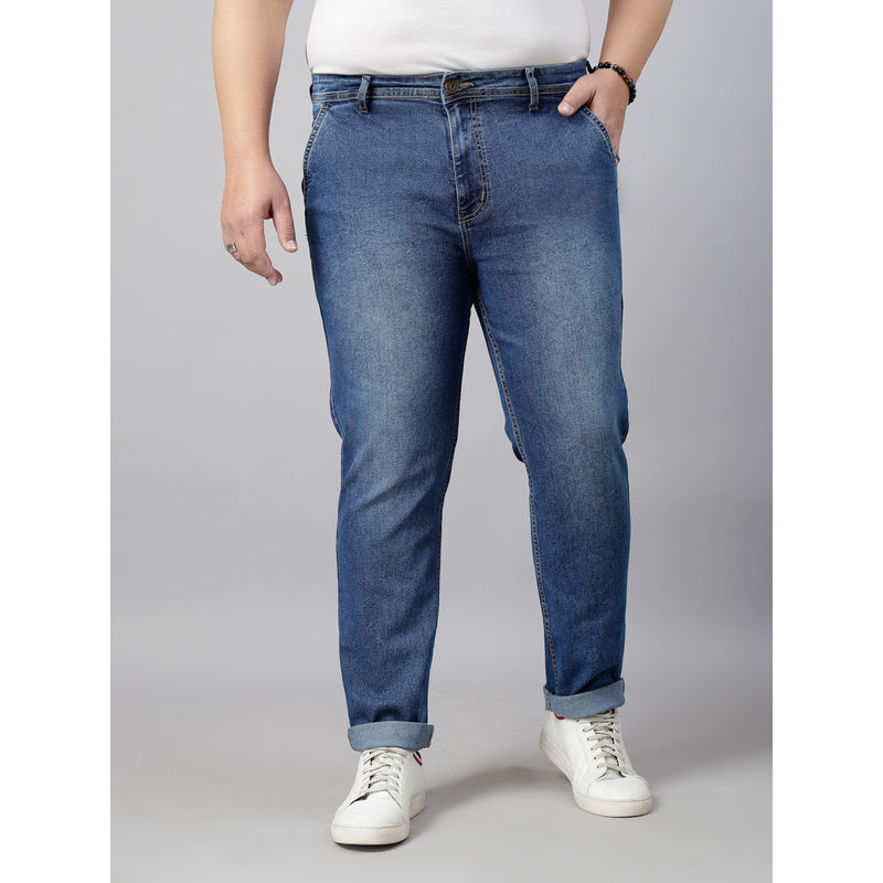 Style Quotient Men Plus Size Dark Blue Tapered Fit Mid Rise Stretchable Jeans (38)