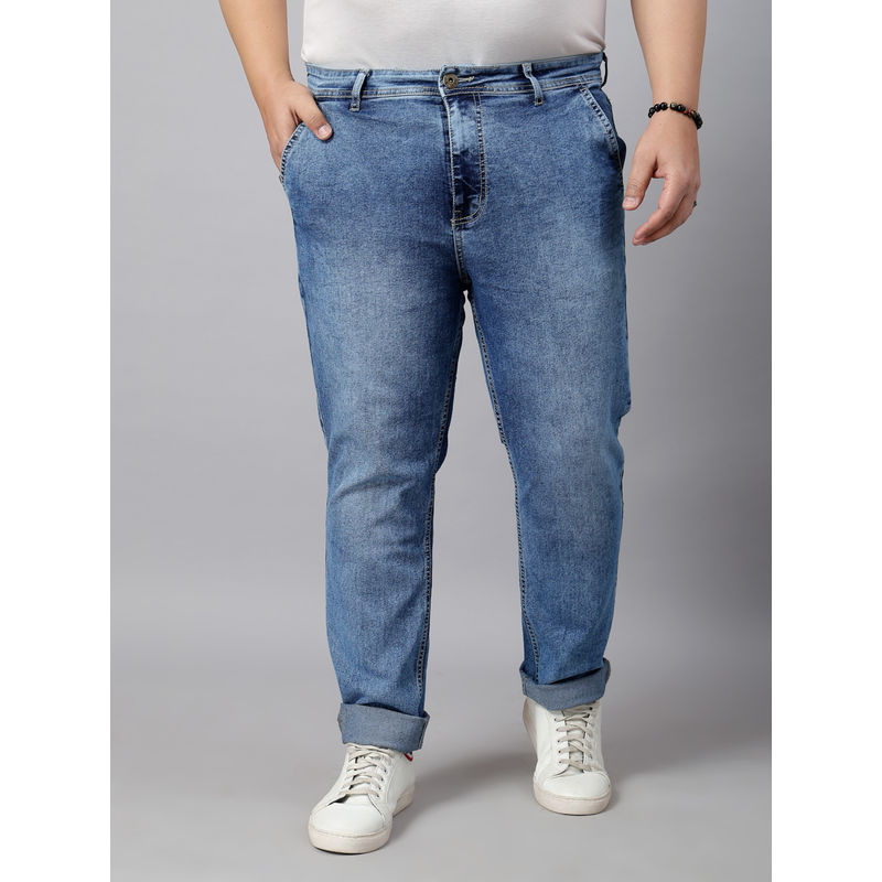 Style Quotient Men Plus Size Mid Blue Tapered Fit Mid Rise Stretchable Jeans (38)
