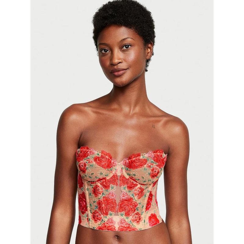 Victoria's Secret Dream Angels Strapless Floral Embroidery Corset Top Beige (34C)