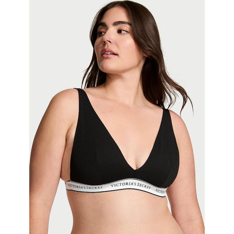 Victoria's Secret The T-shirt Wireless Cotton Plunge Bralette Black (L)