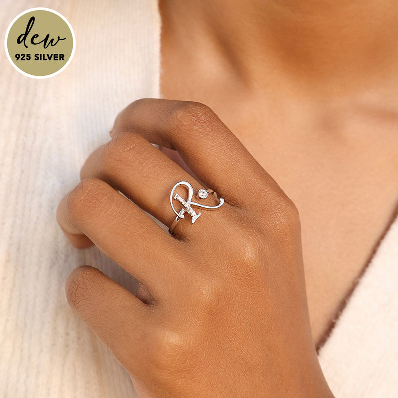 Pipa Bella by Nykaa Fashion Silver-plated 925 Sterling Silver Stone Studded Initial R Ring