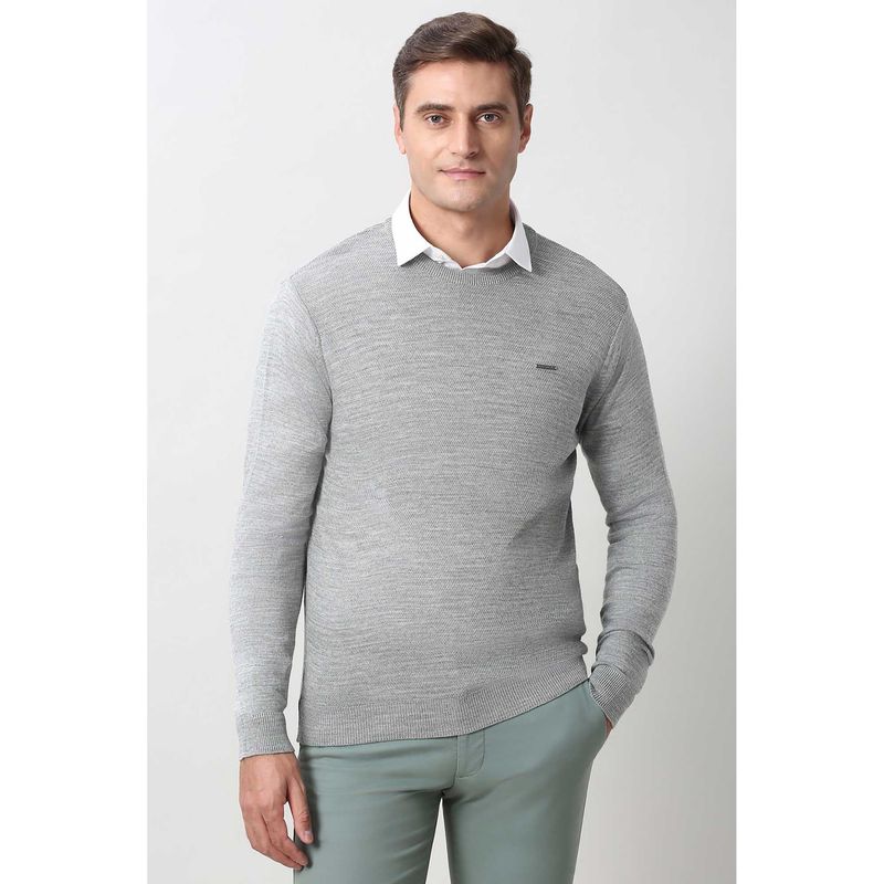Peter England Men Grey Crew Neck Sweater (L)