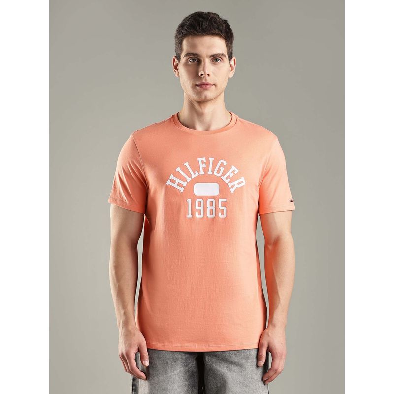 Tommy Hilfiger Peach Logo Regular Fit Cotton T-shirt (XS)