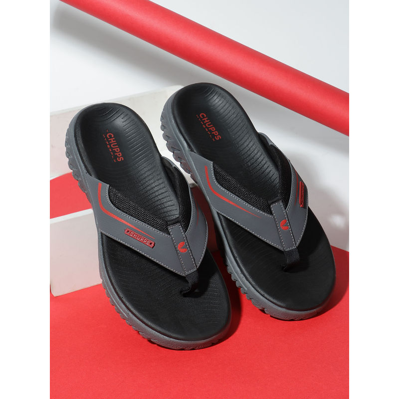 Chupps Men Raptor Grey & Red Casual Flipflops (UK 8)