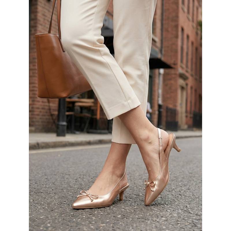 Carlton London Women Pointed Toe Slingback Kitten Sandal Heels - Rose Gold (EURO 38)
