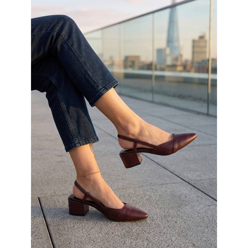 Carlton London Women Pointed Toe Low Block Heel Slingback Sandals - Maroon (EURO 36)