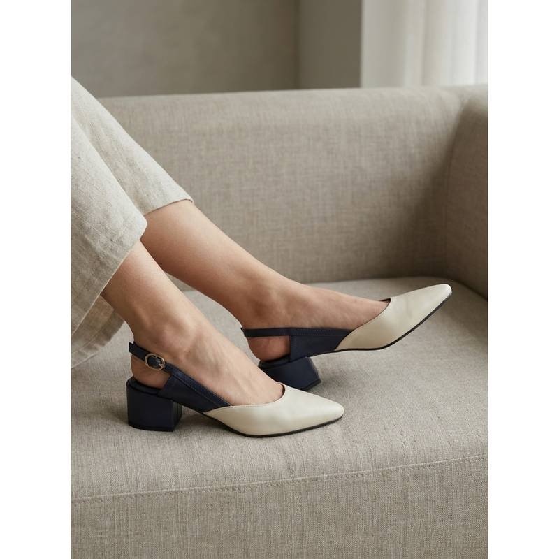 Carlton London Women Pointed Toe Low Block Heel Slingback Sandals - Cream (EURO 36)